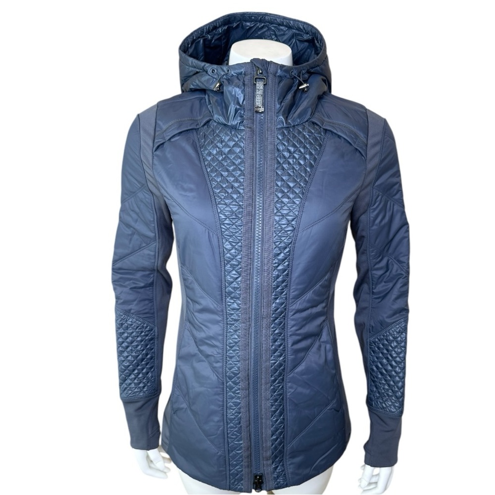 Athleta Rock Ridge PrimaLoft Quilted Jacket S Hooded Puffer Gray 350851